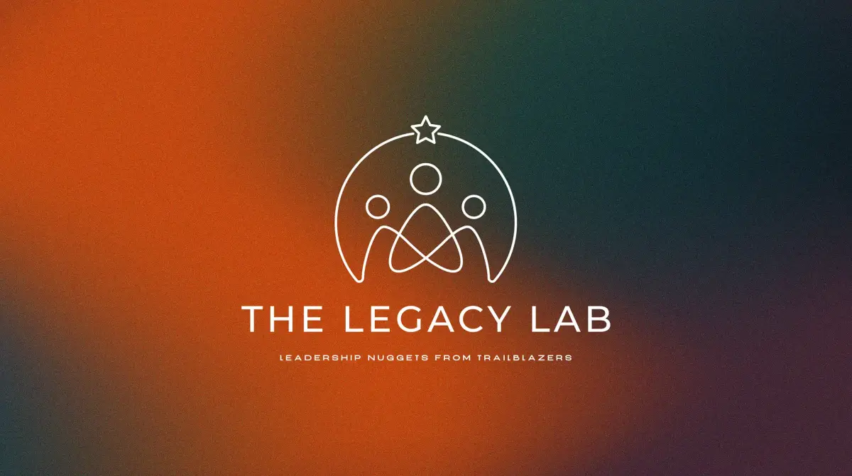 The Legacy Lab wordmark and figure mark set on an orange to teal gradient.
