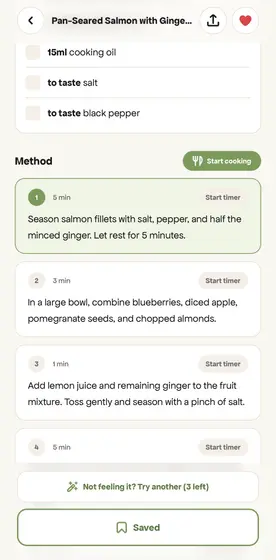 Cooking mode, stepping through the method.