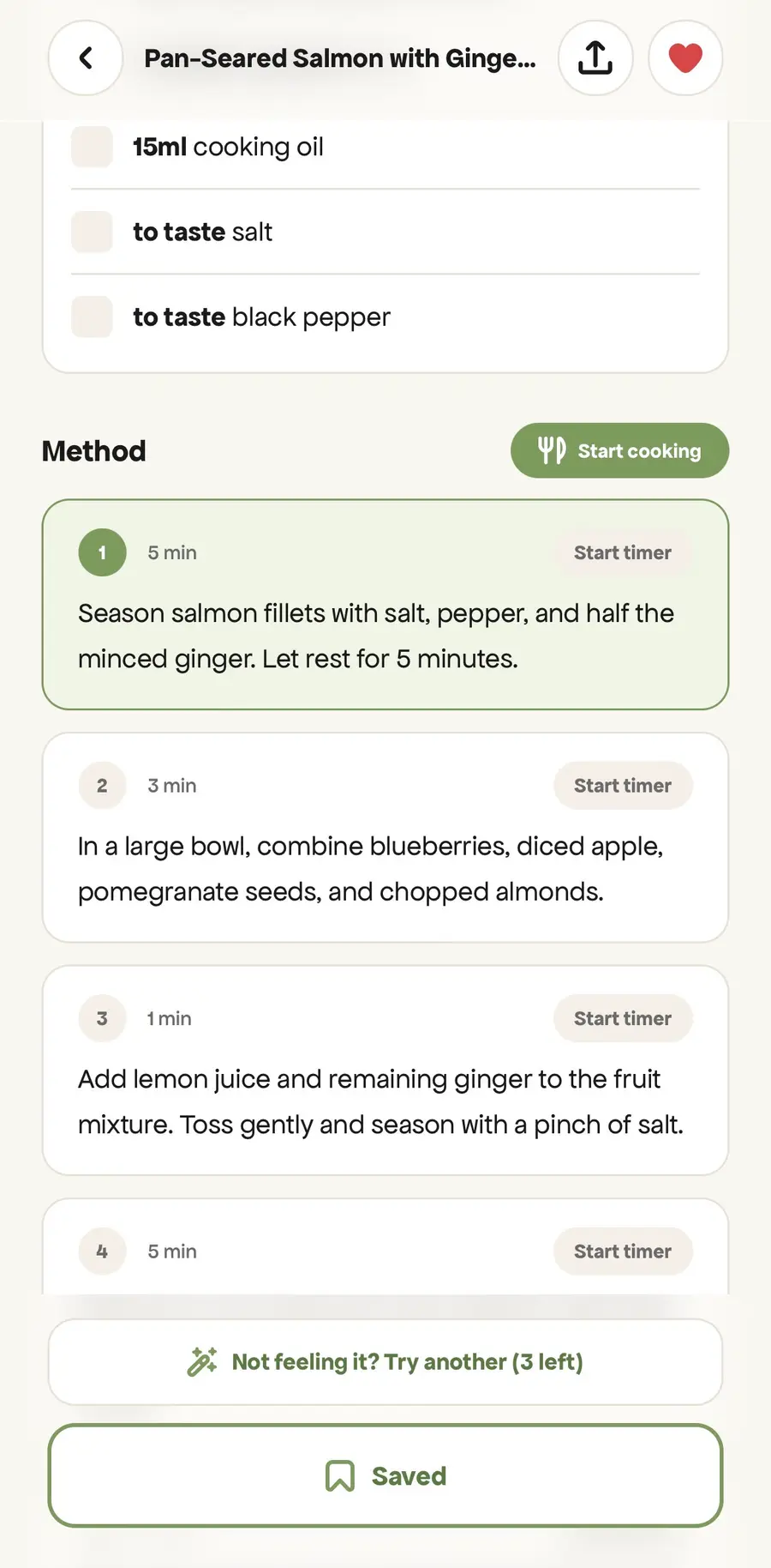 Cooking mode, one step at a time.